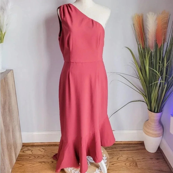 Anthropologie, New, Hutch Flounced Hem One Shoulder Midi Dress, Size Large - Picture 2 of 13